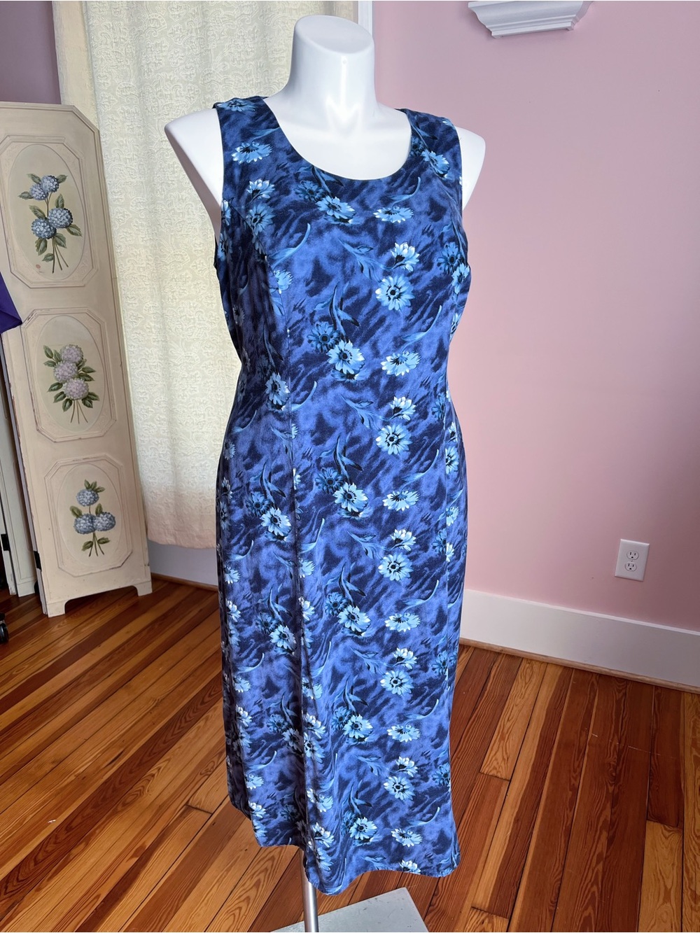 90s floral blue rayon maxi dress